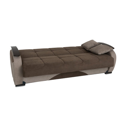 Besan Dark Beige Fabric w-Wood Arm Sofa Bed