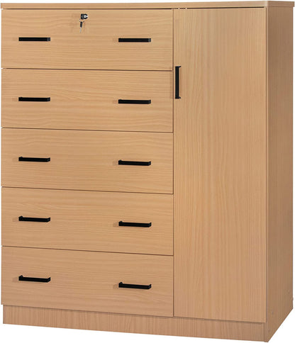 Go Green Woods Sofie 5 Drawer Wooden Tall Chest Wardrobe