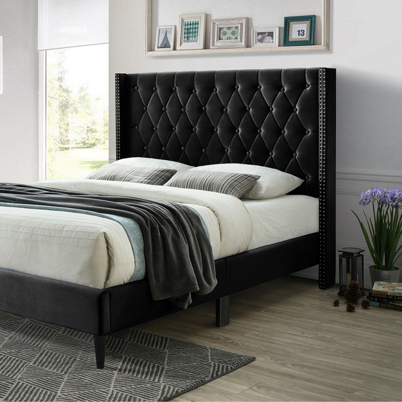 Go Green Woods Amelia Velvet Tufted Full Platform Bed