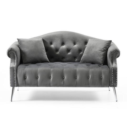 Classic Chesterfield Grey Velvet Loveseat