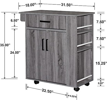 Go Green Woods Shelby Rolling Kitchen Cart with Storage Cabinet