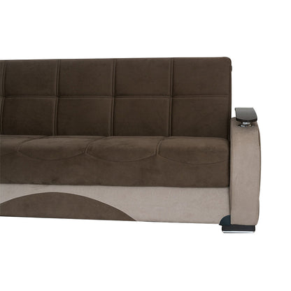 Besan Dark Beige Fabric w-Wood Arm Sofa Bed