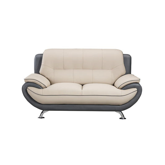 Cream and Dark Gray Faux Leather Loveseat - Modern Sophistication