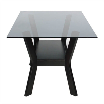 Go Green Woods Bashamalo  Modern Black Wood Glass Dining Table