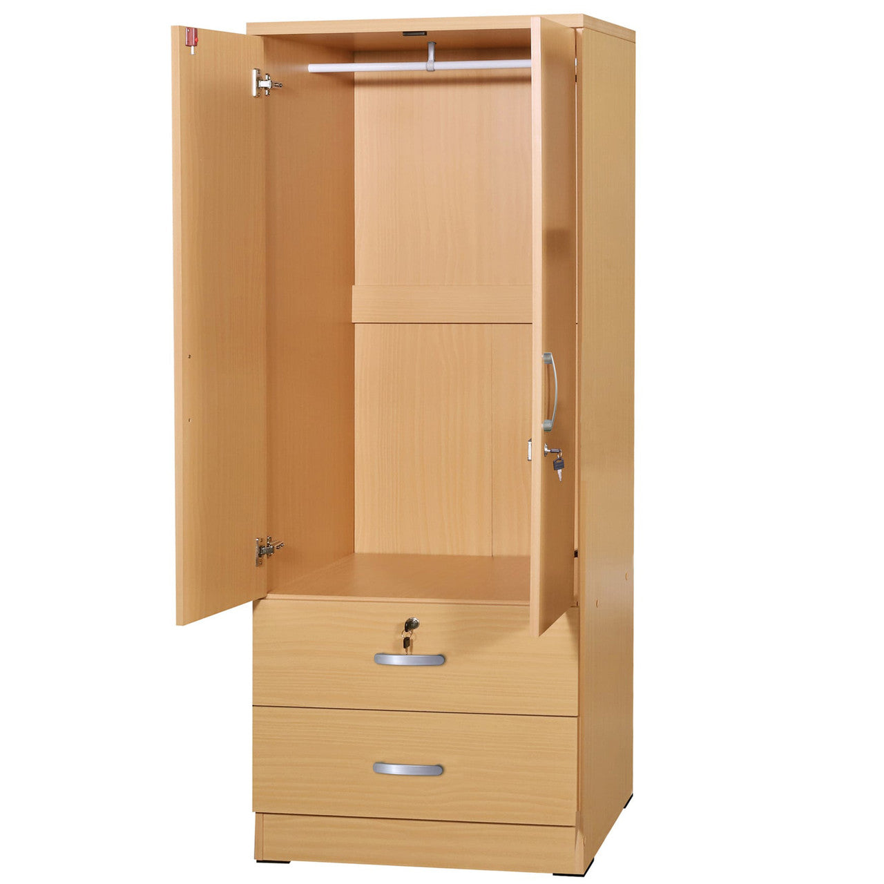 Go Green Woods Grace Wood 2-Door Wardrobe Armoire with 2-Drawers