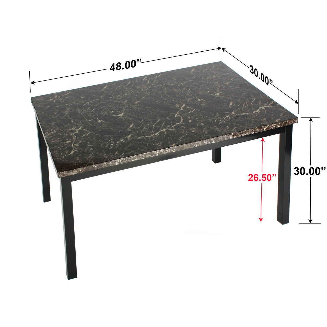 Go Green Woods Milan Faux Marble Top Black Metal Dining Table