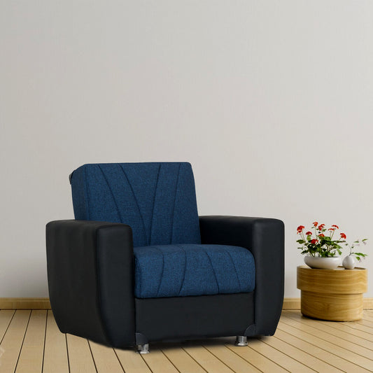 Rana Navy Blue Fabric w-Black PU Leather Chair