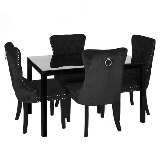 Go Green Woods Lisa Glass Dining Table Set for 4 with Velvet Chairs