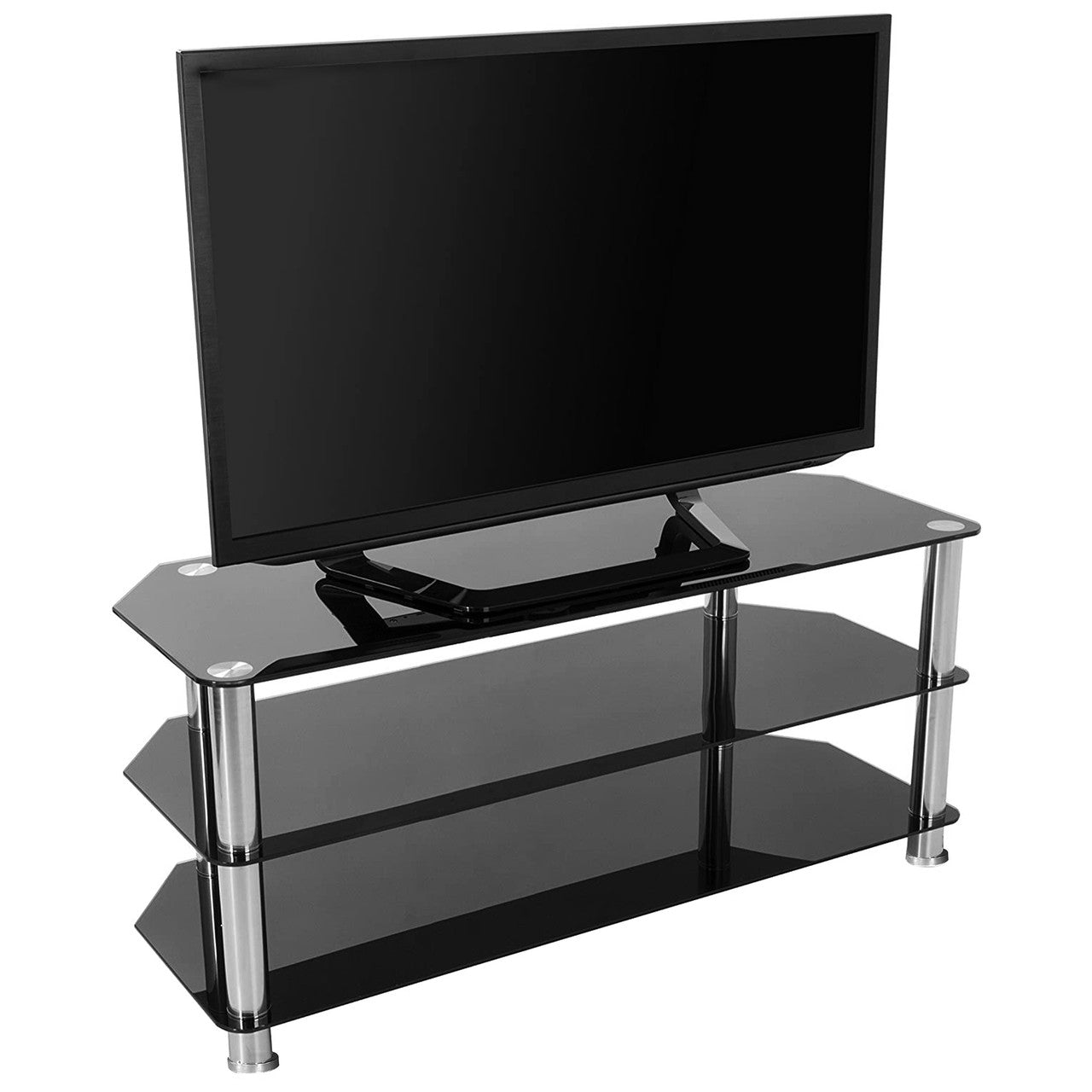 Go Green Woods Adele Tempered Glass TV Stand for 43-inch TV in Black