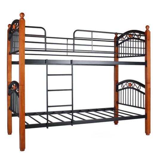 Go Green Woods Lexus Twin-Twin Black Metal Bunk Bed with Solid Wood Legs