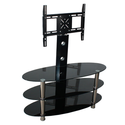 Go Green Woods Ava Swivel Mount Oval Black Glass TV Stand for 55-inch TV