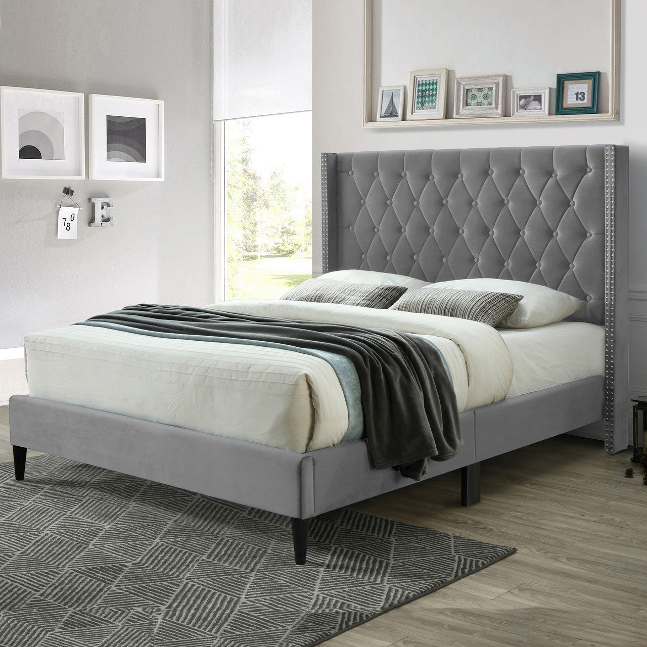 Go Green Woods Amelia Velvet Tufted Full Platform Bed