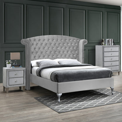 Go Green Woods Cleopatra Crystal Tufted Velvet Platform Bed