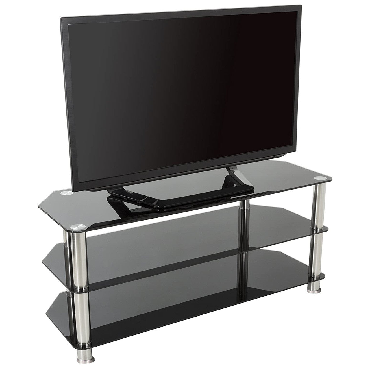 Go Green Woods Adele Tempered Glass TV Stand for 43-inch TV in Black