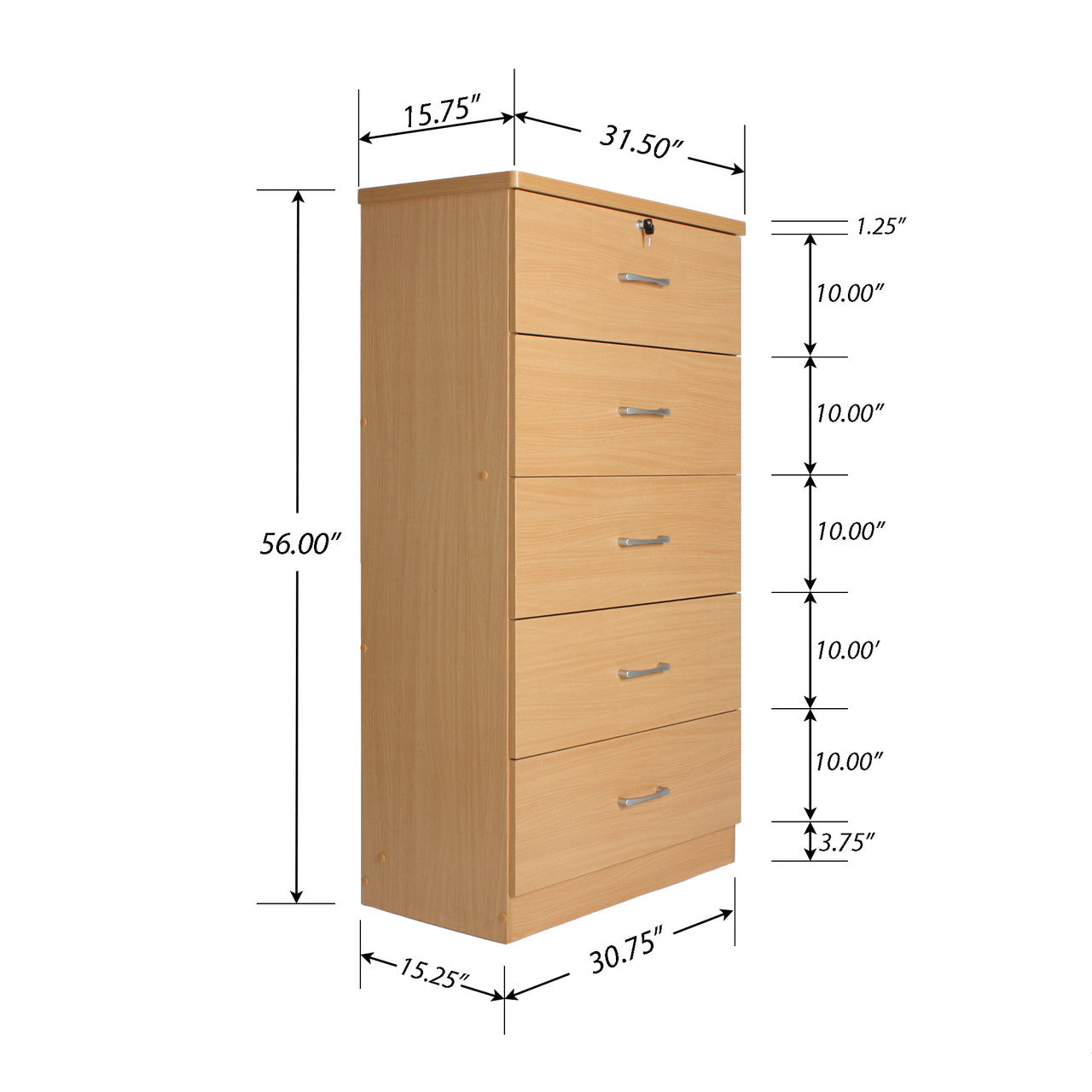 Go Green Woods Olivia Wooden Tall 5 Drawer Chest