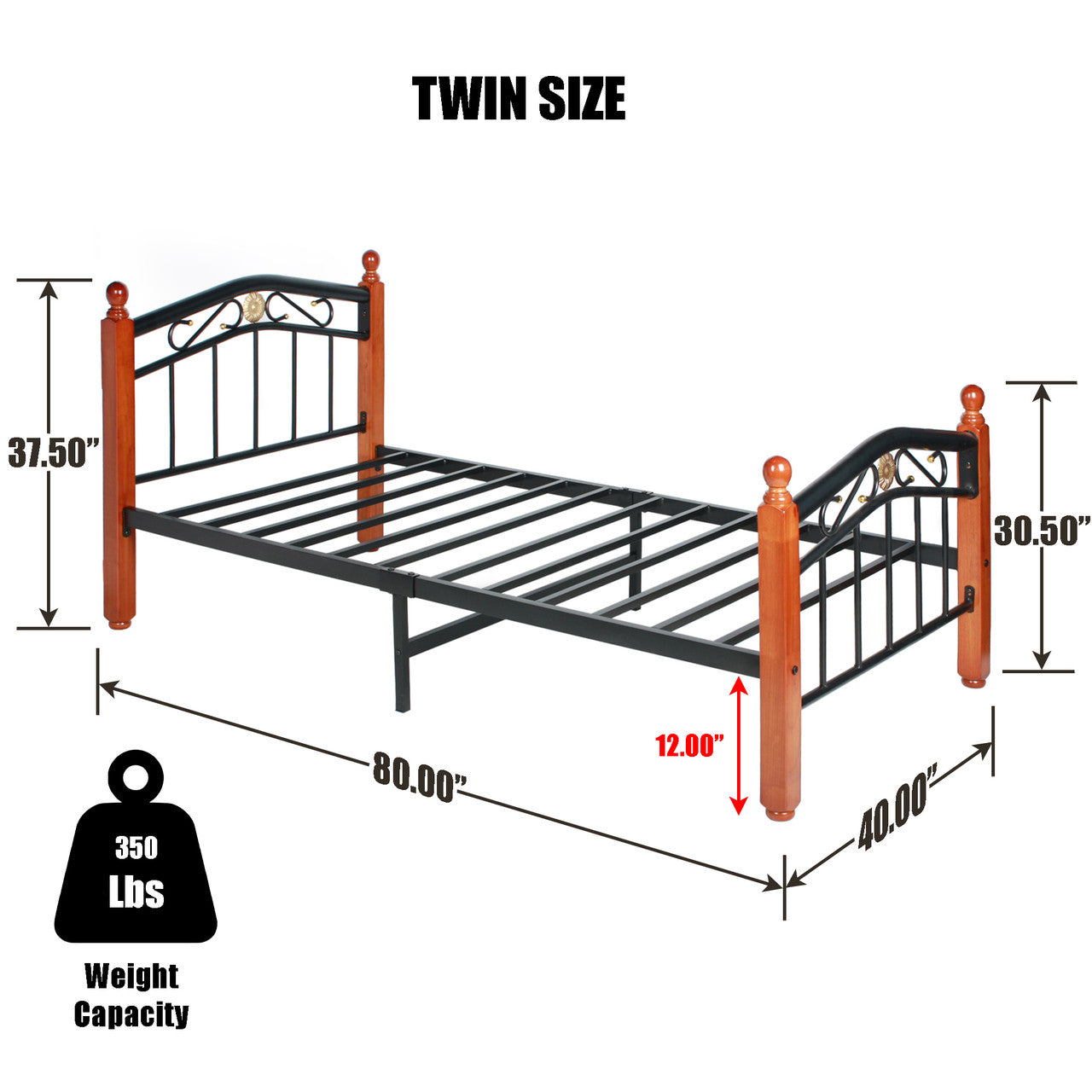 Go Green Woods Leyla Twin Black Metal Bed Frame with Headboard & Footboard