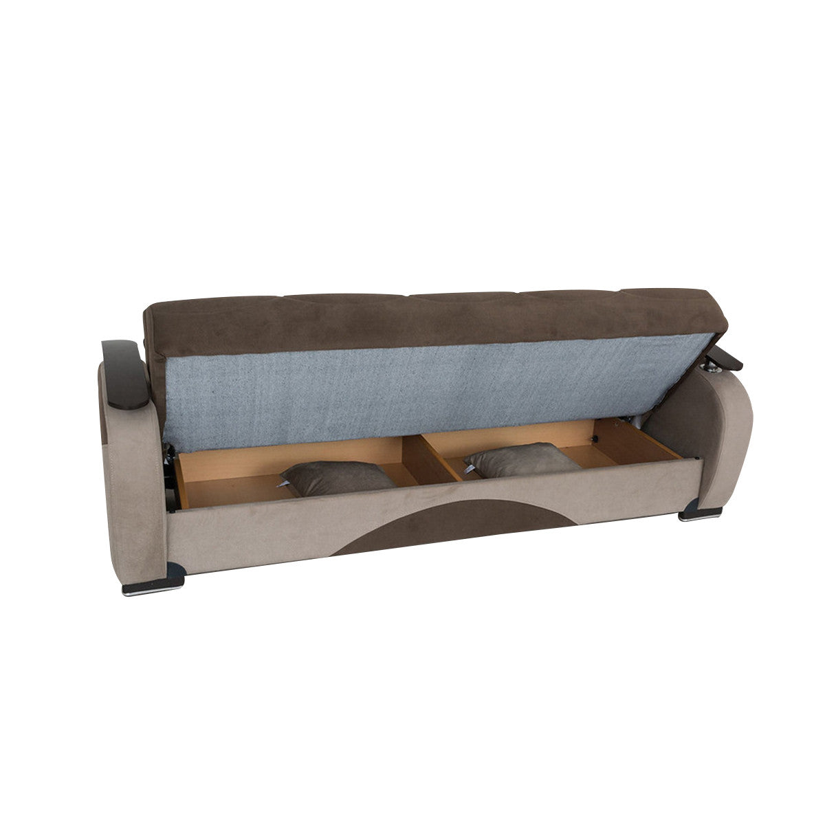 Besan Dark Beige Fabric w-Wood Arm Sofa Bed