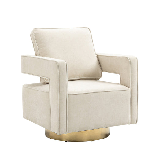 Beige Chenille Open Back Swivel Chair