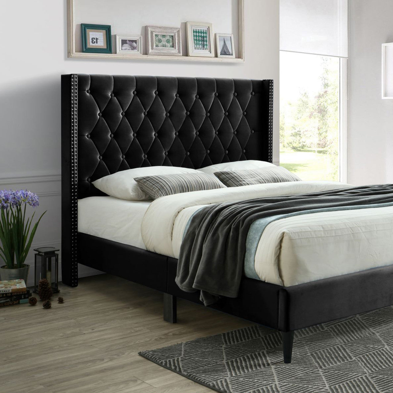 Go Green Woods Amelia Velvet Tufted Full Platform Bed