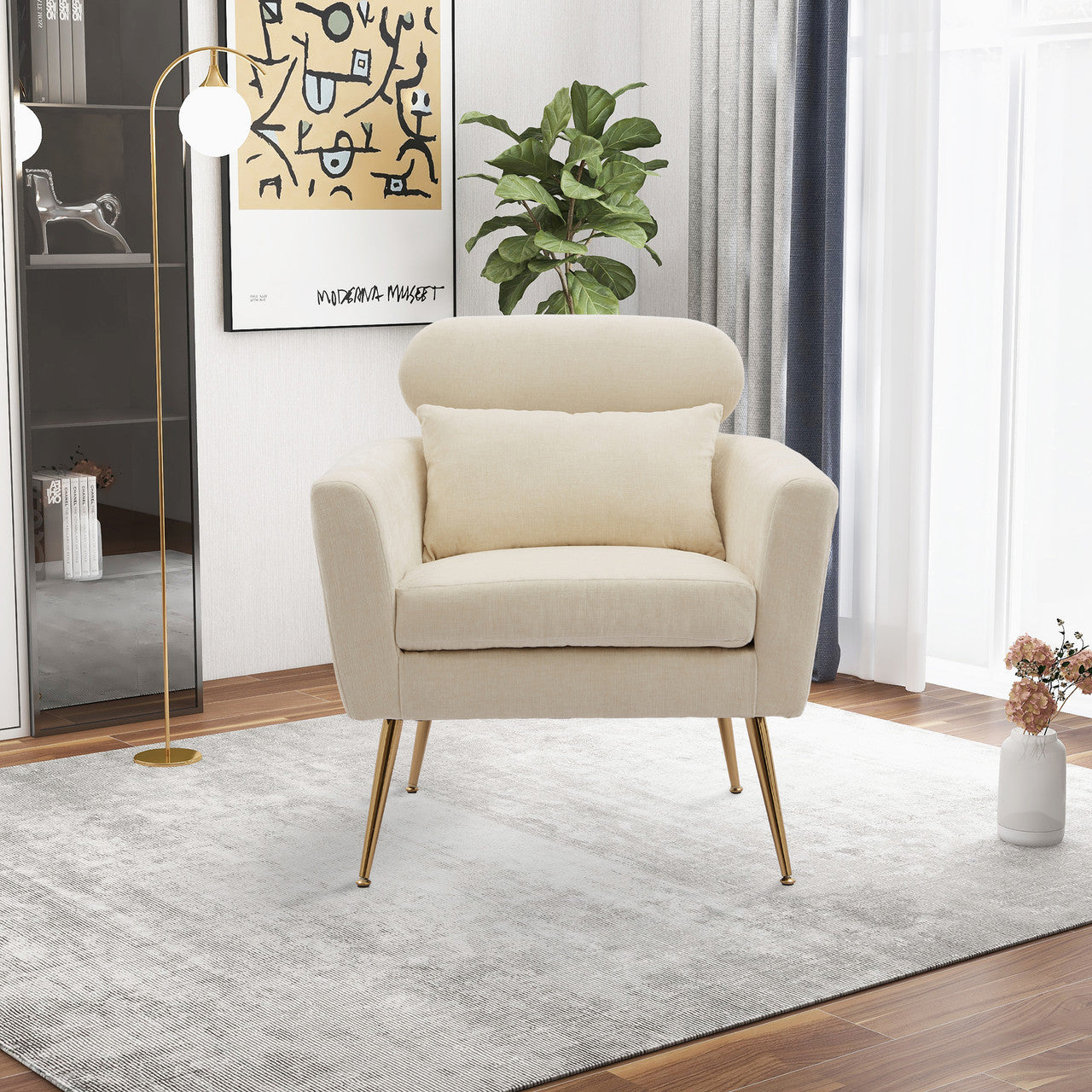 Beige Chenille Modern Accent Chair