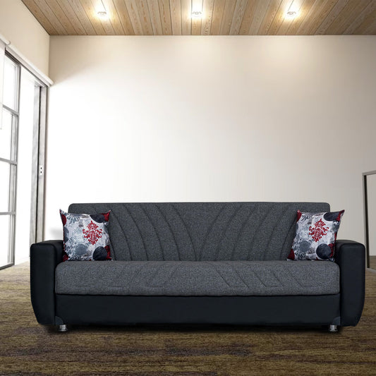 Hala Gray Fabric w-Black PU Leather Arm Sofa Bed