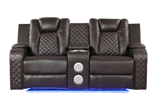 Benz LED & Power Reclining Brown Loveseat