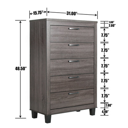 Go Green Woods Silver Fox 5 Drawer Chest of Drawers in Gray Woodgrain