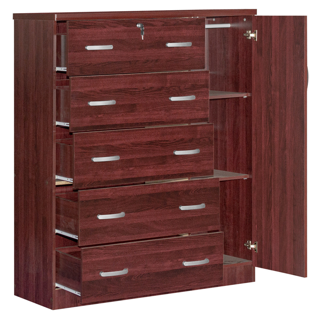 Go Green Woods Sofie 5 Drawer Wooden Tall Chest Wardrobe